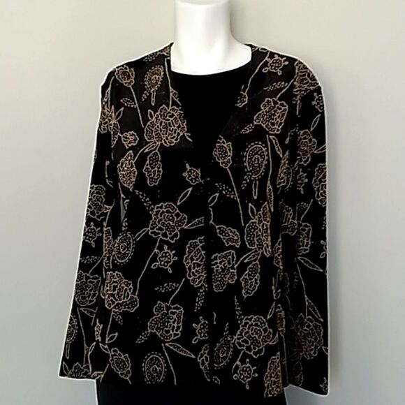Notations Formal Black Velvet & Gold Beaded Button Jacket Blouse. NWT - Picture 1 of 11